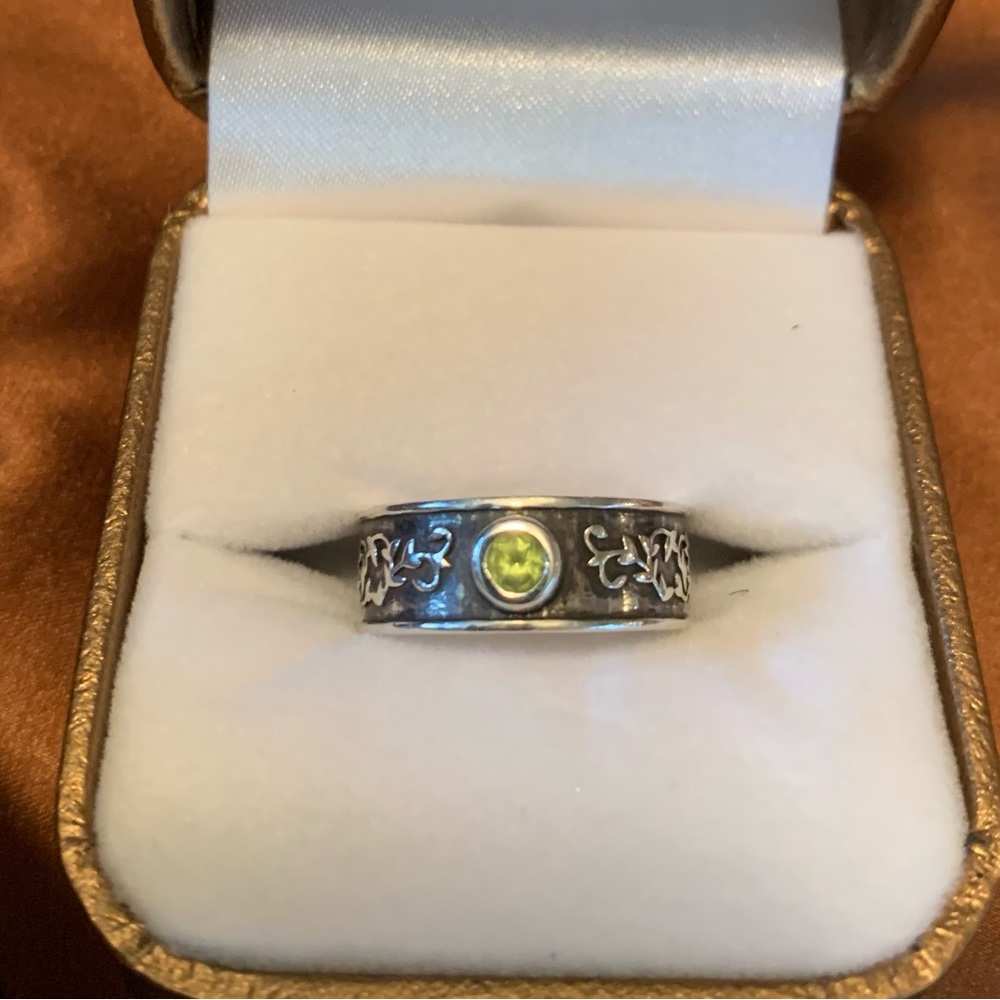 TS BROWN STERLING SILVER PERIDOT GREEN GEM LEAF LEAVES RING 6.5